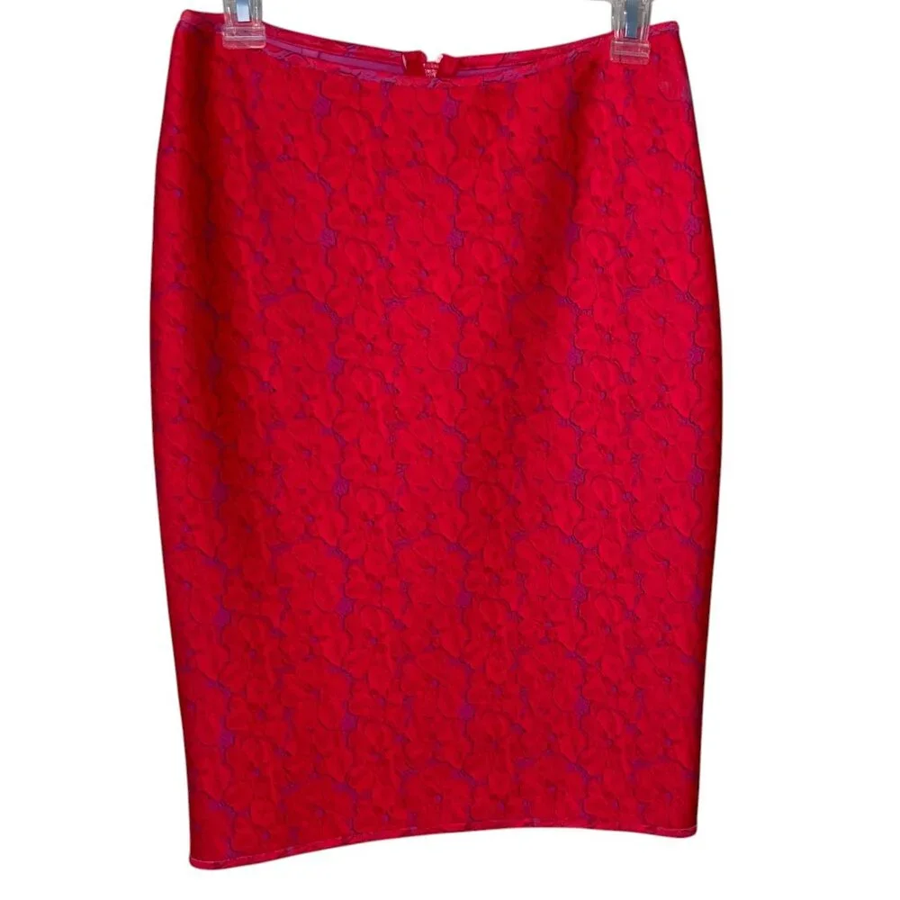 Cynthia Rowley Pencil Skirt with Orange-red and Purple Floral Print Size 10